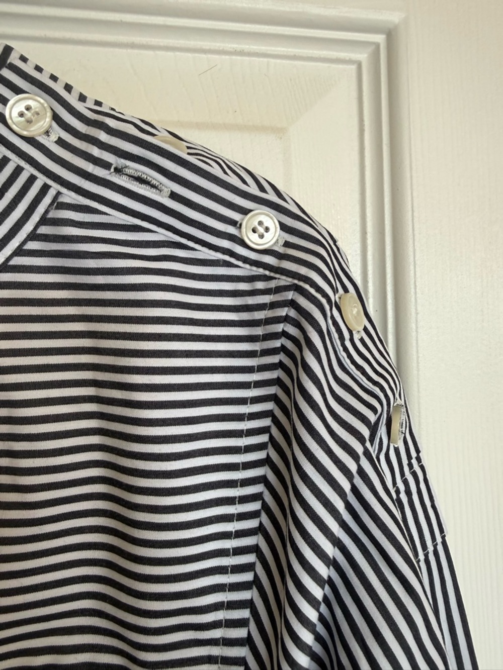 J. Crew Blue and White Striped Button-Shoulder Long-Sleeve Tee high low - Picture 3 of 4